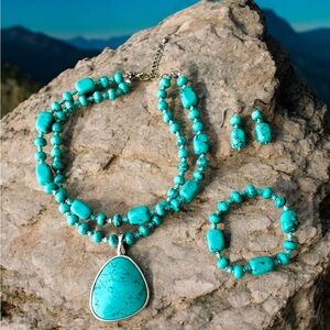 4 piece faux turquoise Southwest inspired set
